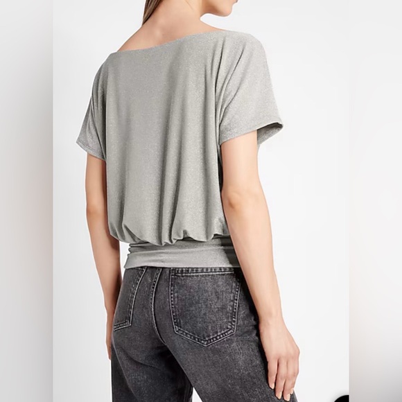 Metallic Short Sleeve Ruched Banded Bottom Tee - Picture 3 of 5